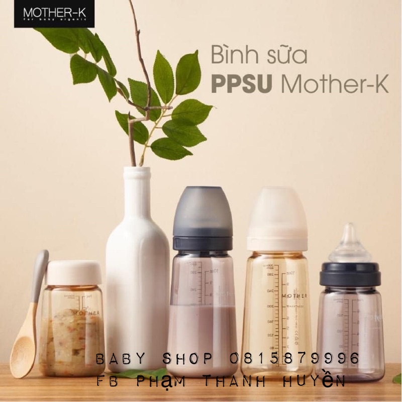Bình Sữa Nhựa PPSU Hàn Quốc Mother-K 180ml 280ml - Kiddicare Stores chứng nhận an toàn của châu Âu , hỗ trợ đổi sz núm