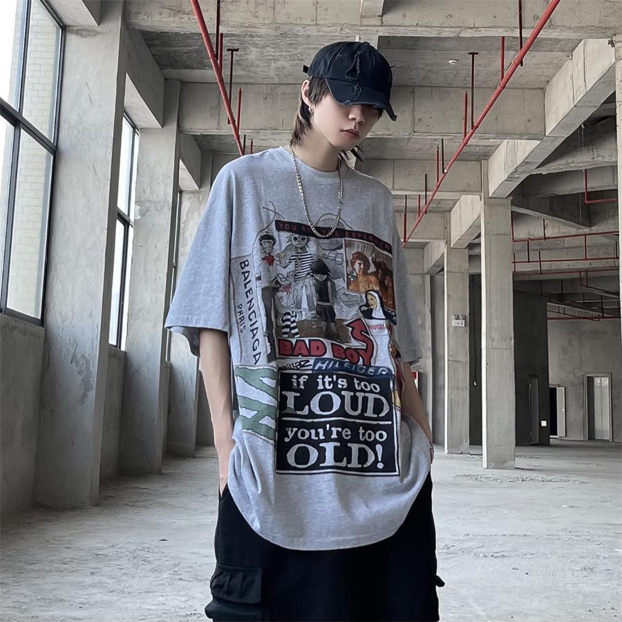 Áo thun ngắn tay rộng phong cách harajuku Nhật Bản cho nam