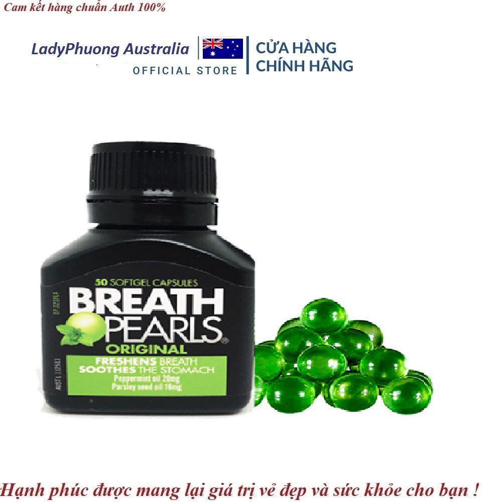 Viên thơm miệng thảo dược Breath pearls (50v - Chính hãng Úc) giảm mùi miệng cho người lớn, phụ nữ và bé trên 6 tuổi