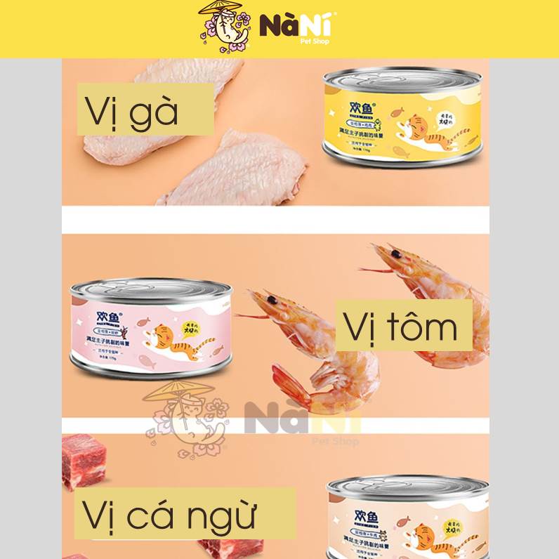 Pate cá ngừ đóng hộp cho mèo 170g siêu tiết kiệm, 3 vị thơm ngon- Mượt lông, làm đẹp form dáng - Nà Ní Pet Shop