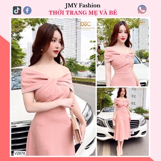 V2878 Váy hồng trễ vai [kèm video SP] váy hồng ôm A dáng dài tiểu thư - DVC&ACC (Dolce viva colection)