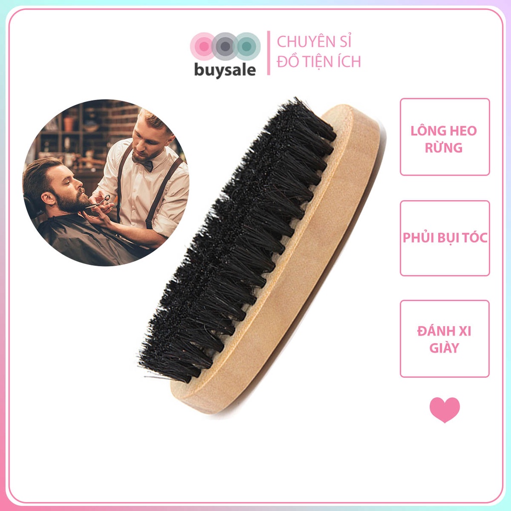Bàn chải lông heo gỗ sồi phủi bụi tóc dùng trong salon, hỗ trợ đánh xi giày đa năng, tiện ích - Buysales - BSPK254