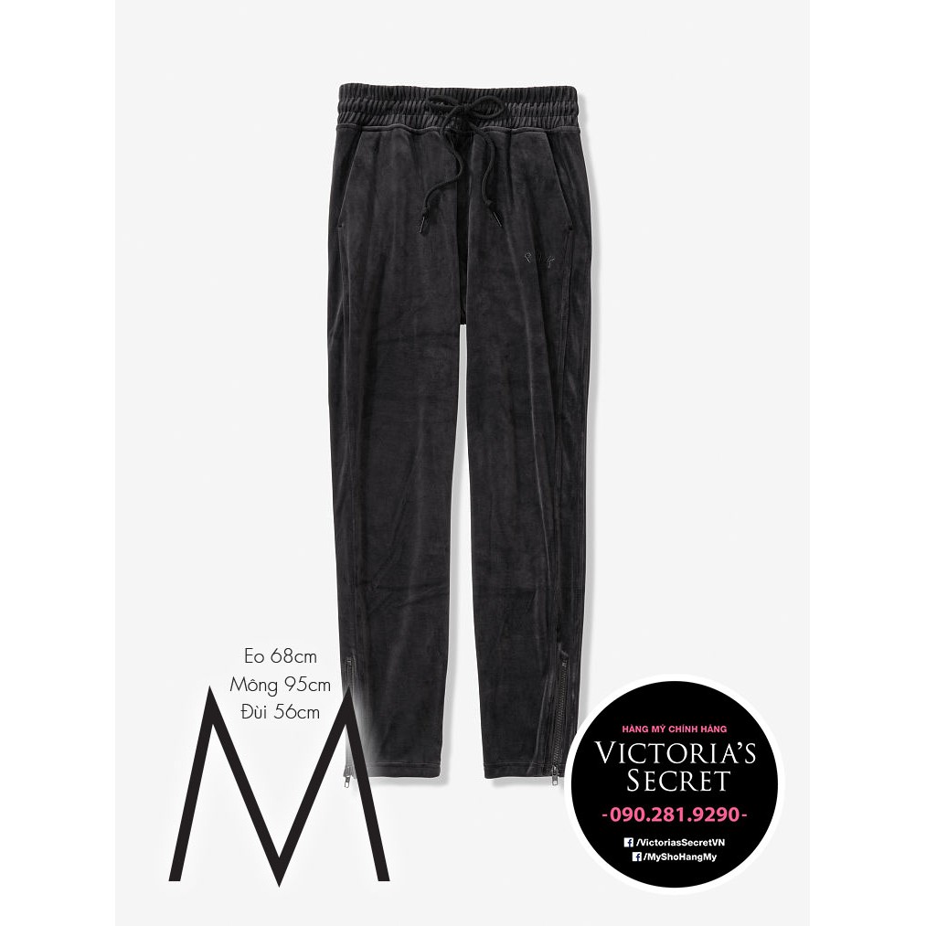 [Size M 43] Quần nhung đen siêu mịn, ôm chân dòng Velour Track Pant - Black Washed - Hàng nhập Pink USA