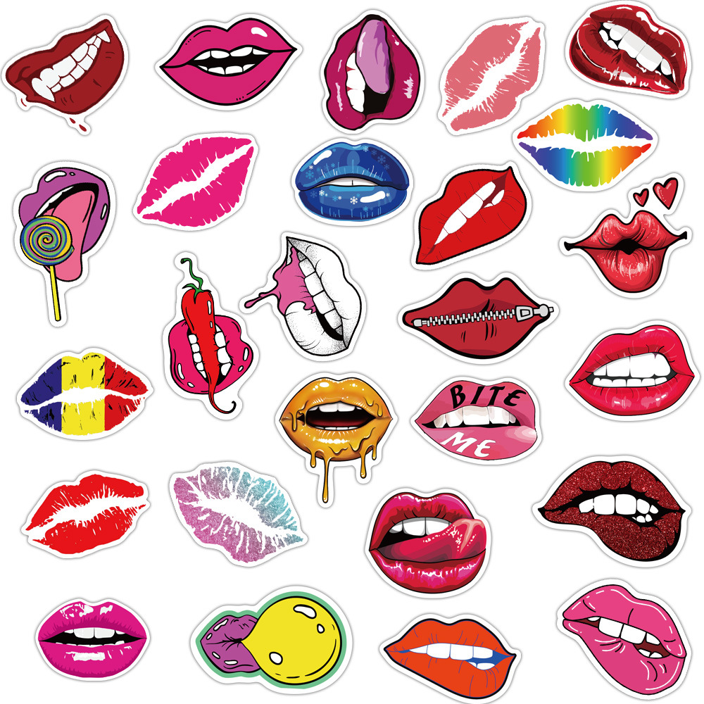 Set 50 miếng sticker dán trang trí vali/laptop/đàn guitar chống thấm nước hình đôi môi gợi cảm