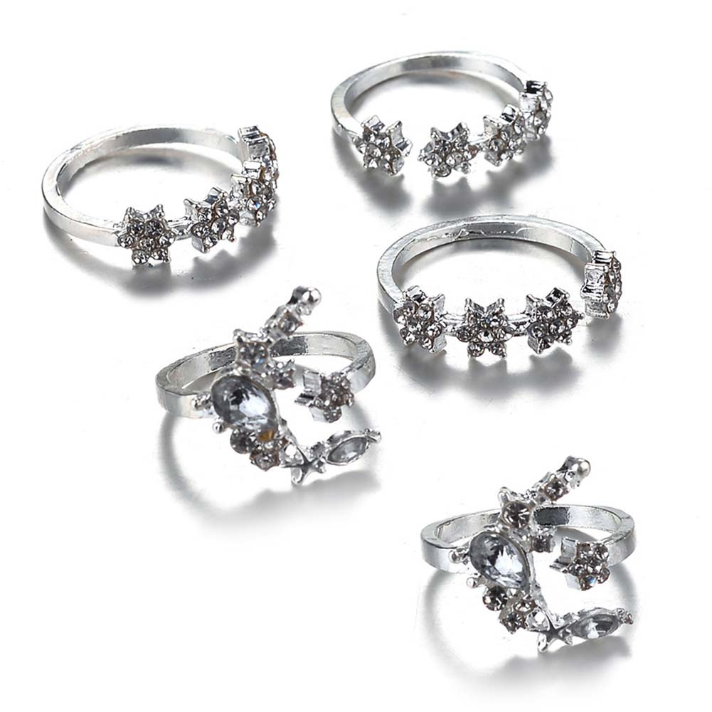 Bộ 5 Nhẫn Hợp Kim Đính Đá Phong Cách Hàn Quốc Cho Nữ