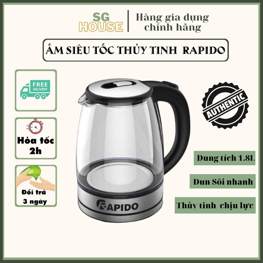 Ấm Điện Siêu Tốc, Ấm Siêu Tốc Thủy Tinh RAPIDO 1.8L Thiết Kế Hiện Đại Trong Suốt Đun Nước Siêu Nhanh Có Đèn LED Khi Sôi