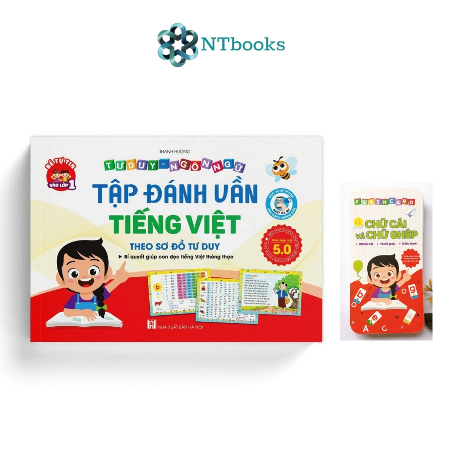 Sách Tập đánh vần Tiếng Việt phiên bản 5.0 kèm thẻ học chữ cái và chữ ghép cho bé từ 4 - 6 tuổi