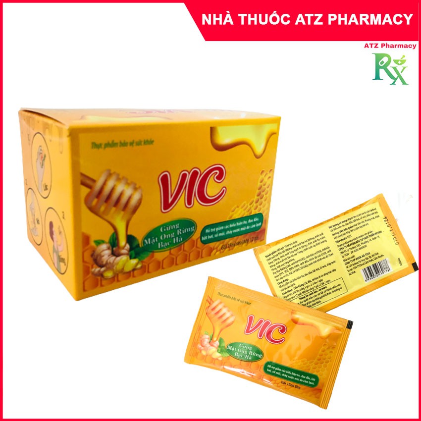 Siro VIC (Hộp 12 gói) - Siro mật ong rừng Vic hỗ trợ giảm ho, đau đầu, hắt hơi, sổ mũi, cảm lạnh - Atz Pharmacy