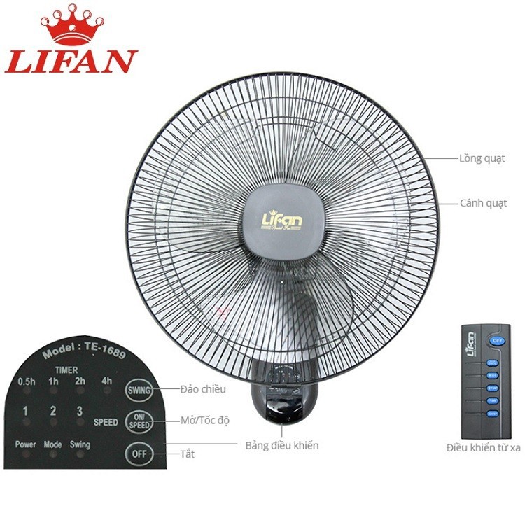 Quạt Treo Tường Có Remote Lifan TE-1688 ( Giao Màu Ngẫu Nhiên )