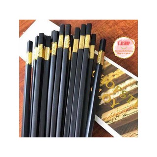Bộ 10 đôi Đũa đen mạ vàng, đũa khảm vàng hàn quốc Chống Trơn- Chống Trượt- Chống Mốc- Bền Màu