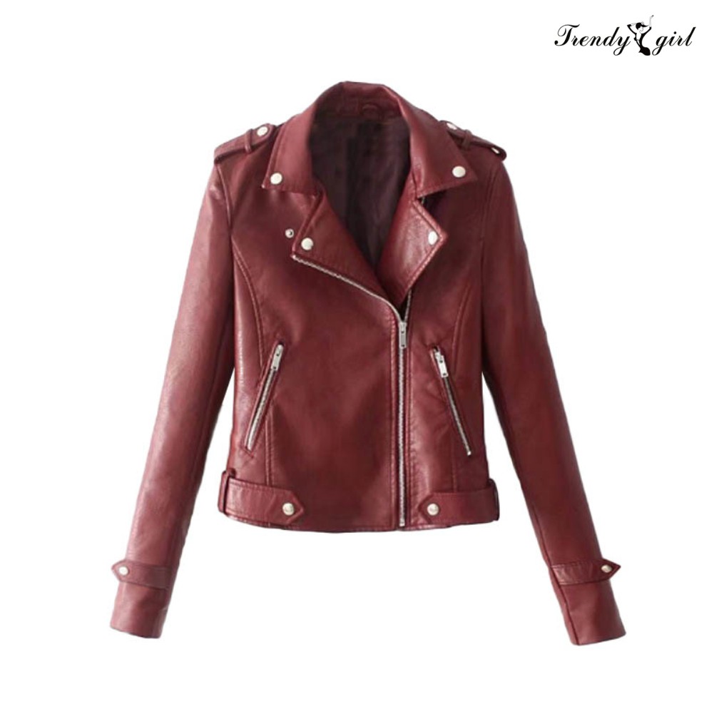 Áo khoác da giả tay dài màu trơn thời trang dành cho nữ