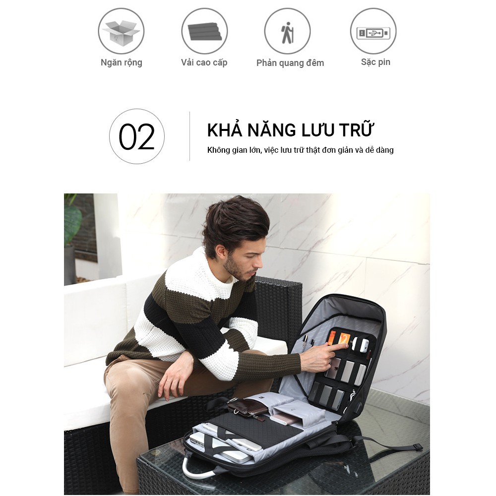 Balo Chống Trộm Arctic Hunter - B00208 - Chống Nước kèm cổng sạc USB