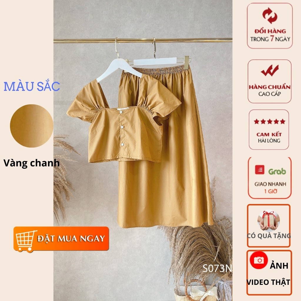 Sét chân váy dài áo croptop cổ vuông chất thô 3 màu- S073 | BigBuy360 - bigbuy360.vn