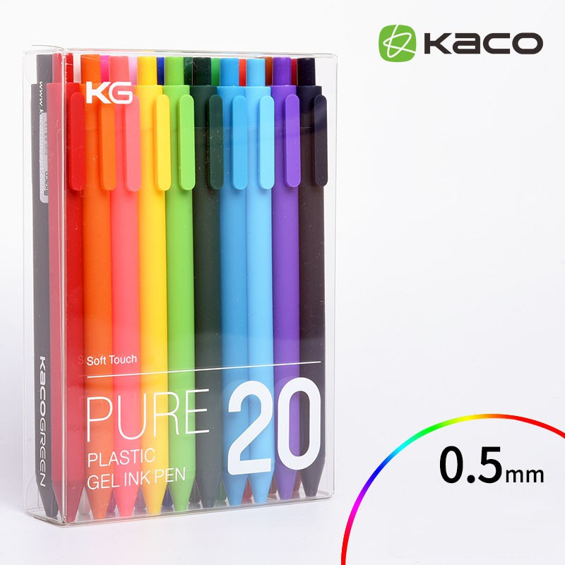 Bộ 10 20 bút gel KACO PURE mực nhiều màu.