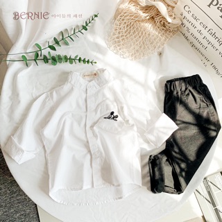 Set áo sơ mi mickey quần đen bé trai