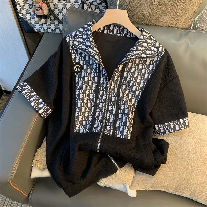 Set đồ thể thao hai món gồm áo tay lửng phối dây kéo và quần short thời trang xuân thu dành cho nữ