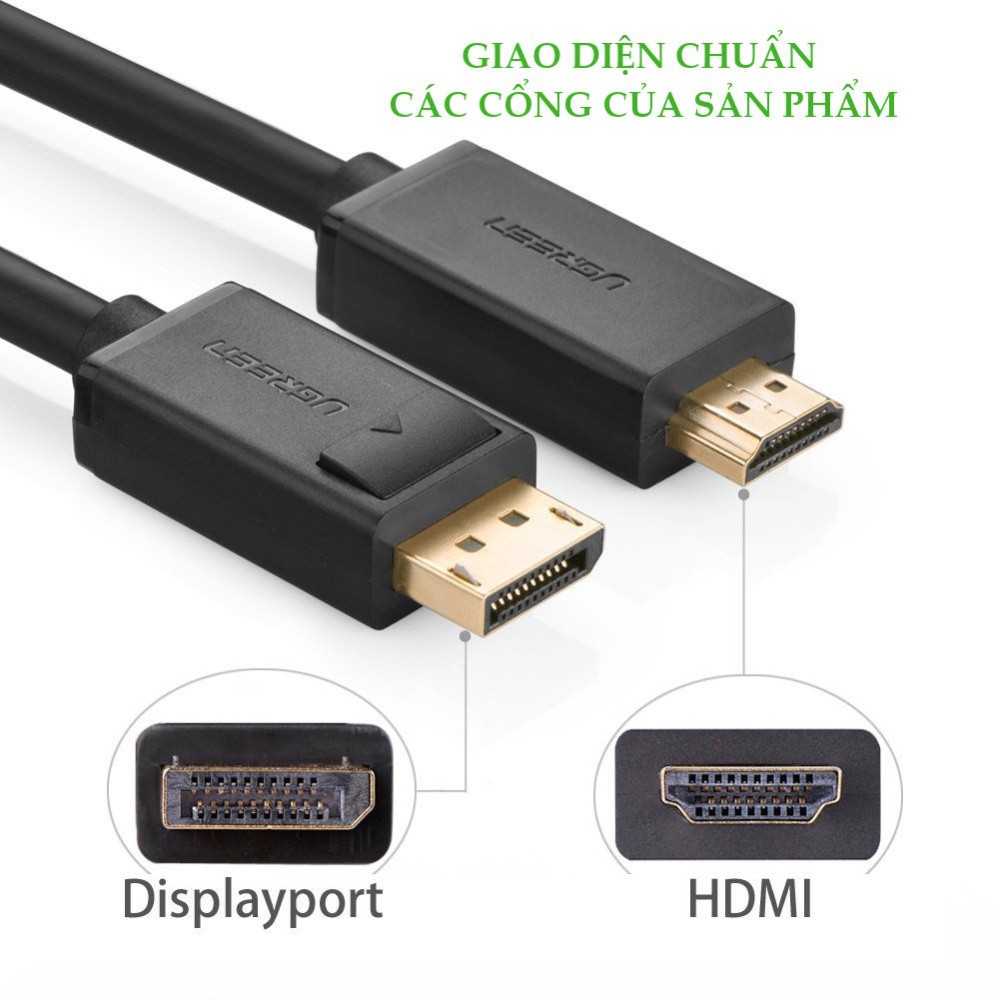 Dây cáp DisplayPort sang HDMI hỗ trợ phân giải 1920x1200 UGREEN DP101 - Hàng phân phối chính hãng - Bảo hành 18 tháng