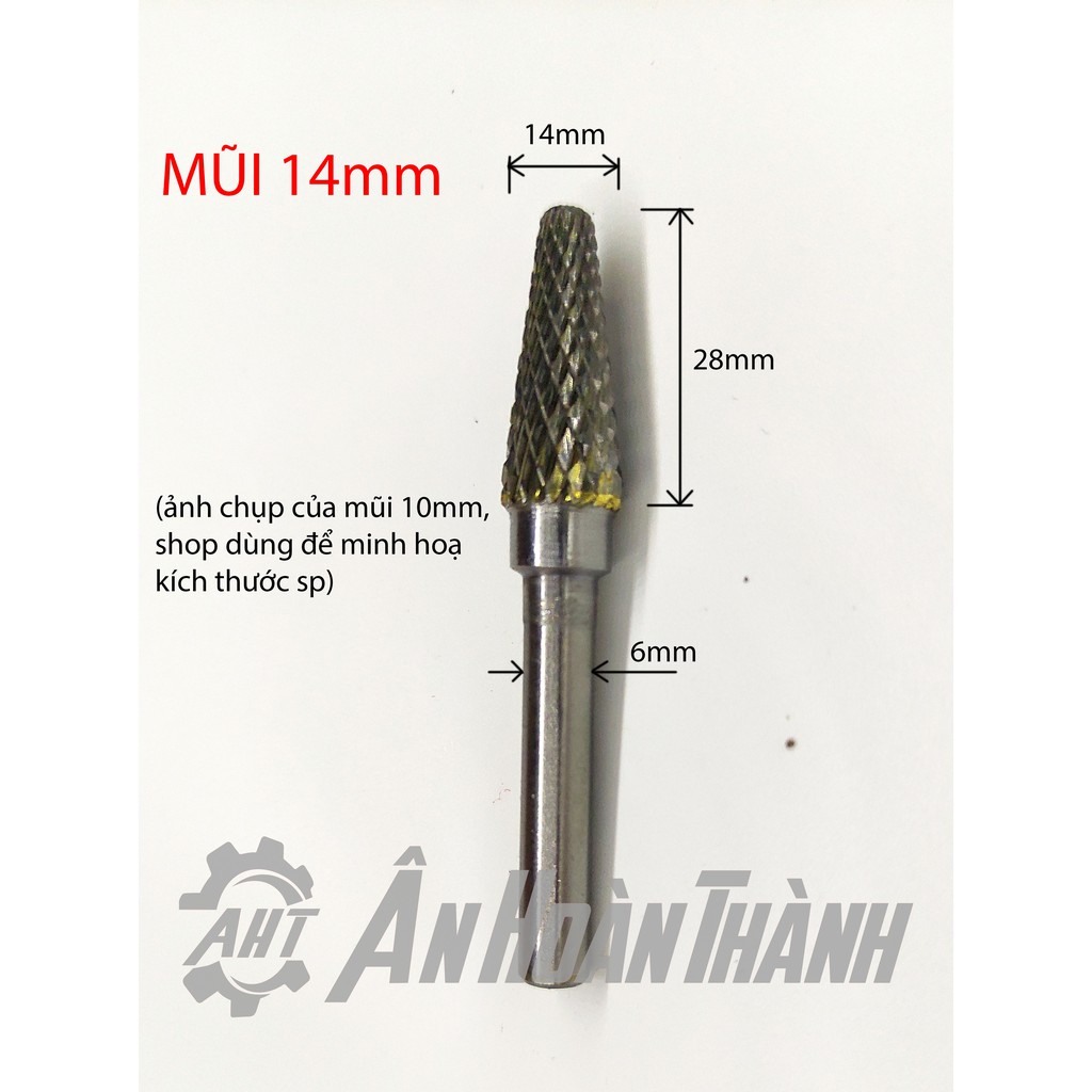Mũi Mài Hợp Kim Vonfram Siêu Cứng – Cán 6mm – Kiểu Chóp Nón Đầu Tròn 2 Xoáy