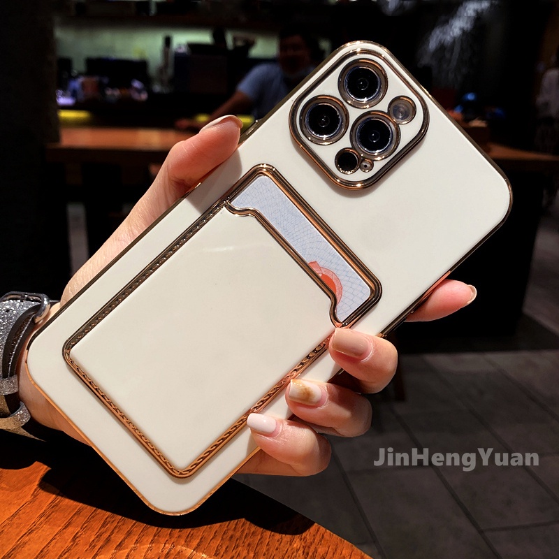 Ốp Điện Thoại Dẻo Tráng Gương Sang Trọng Kèm Ngăn Đựng Thẻ Cho IPhone 13 12 11 Pro Max XR 8 7 Plus
