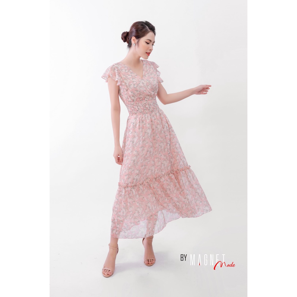 Doris dress - Đầm hoa chất liệu voan thời trang MAGNET thiết kế chun eo theo xu hướng