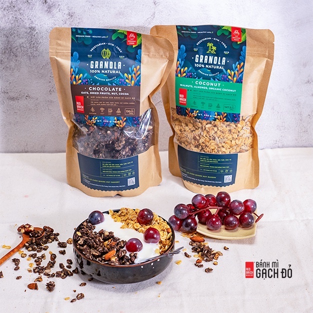 Ngũ Cốc Granola Gạch Đỏ 250g Giàu Hạt , Không Tinh Bột, Không Đường