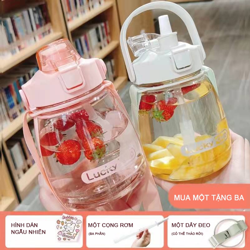 Bình nước chia vạch 1300ml , bình đựng nước 1.3l nhắc nhở uống nước sắc màu
