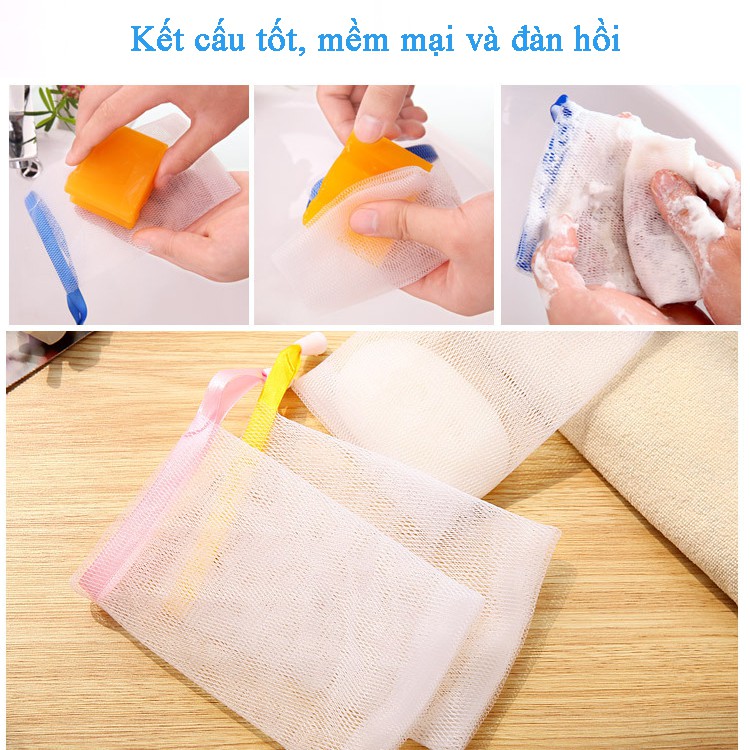 Túi tạo bọt xà phòng, túi lưới dây rút đựng xà bông cục, cám gạo, nghệ, trị mụn lưng