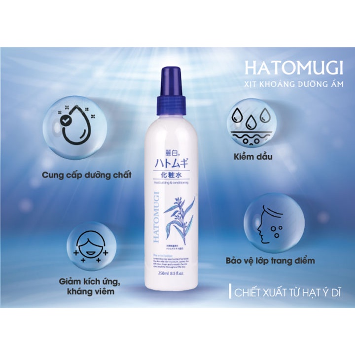 [Freeship]Xịt Khoáng Dưỡng Ẩm Làm Sáng Da Hatomugi Moisturizing &amp; Conditioning The Mist Lotion 250ml