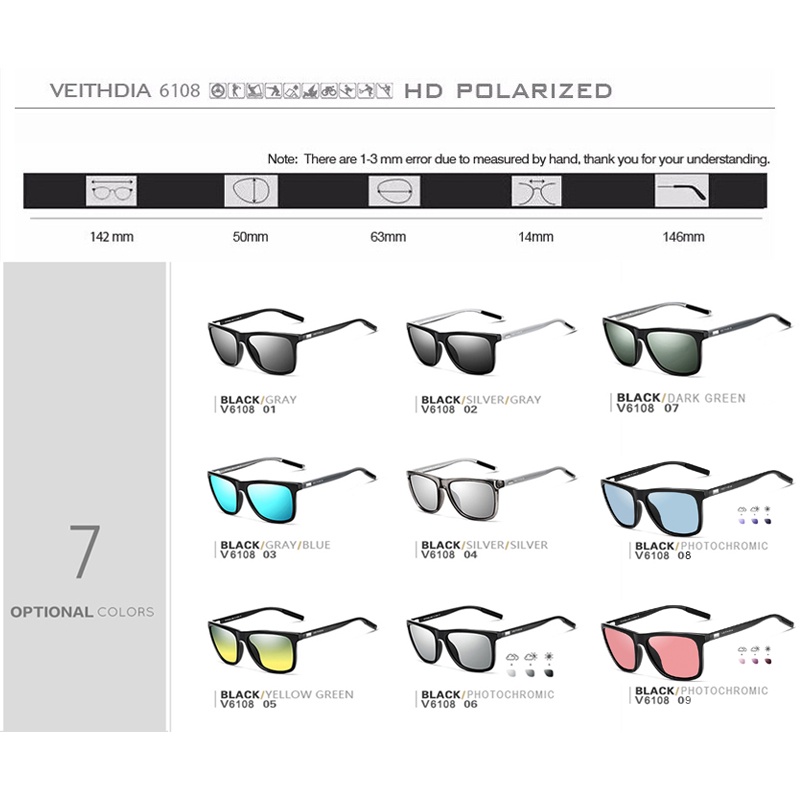 Kính Râm VEITHDIA 6108 Gọng Nhôm + TR90 Phong Cách Vintage Cho Nam/Nữ
