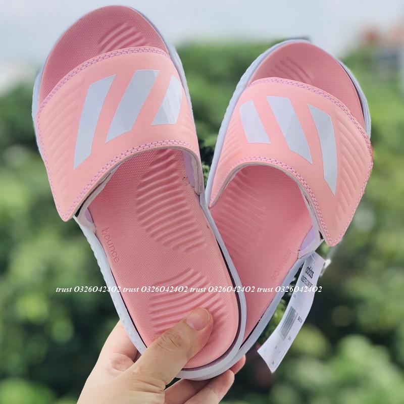 Dép Alphabounce adidas ❤️FREESHIP + FullBox❤️ quai ngang nam 3 sọc màu hồng sọc trắng chất xịn 1-1, đế dày nhẹ quai da