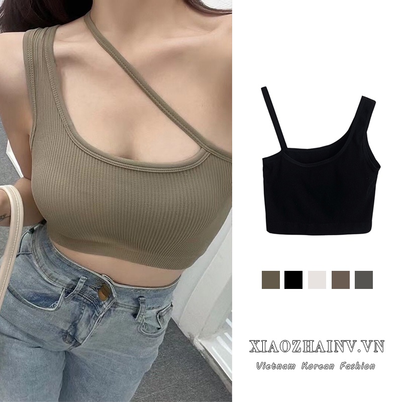 Xiaozhainv Áo Croptop Không Tay Màu Sắc Đơn Giản Quyến Rũ Cho Nữ