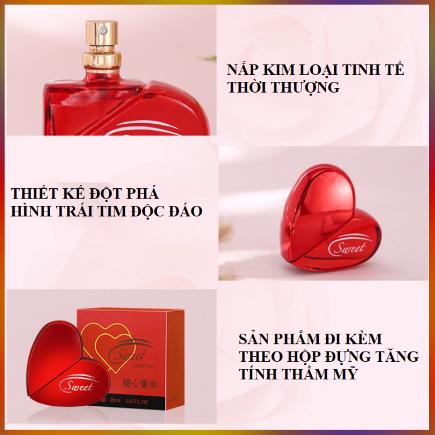 Nước Hoa Nữ Xịt Thơm Toàn Thân Sweet 20ml/Chai Hình Trái Tim Quyến Rũ Lưu Hương Lâu