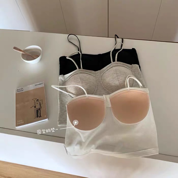 Áo lót 2 dây gân tăm dáng dài đệm ngực cố định Dami F1-06