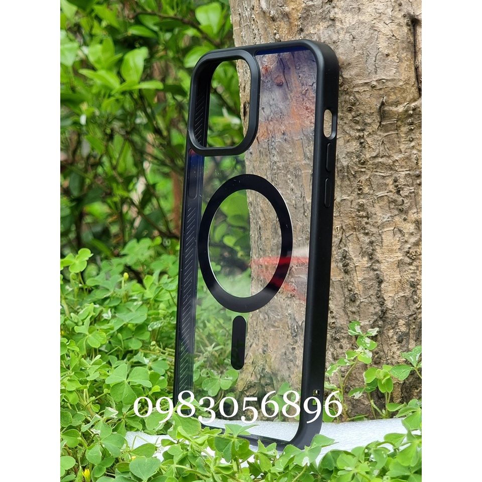 Ốp lưng trong viền màu hỗ trợ sạc Magsafe  ích & mờ dành cho IPhone 13 Promax | 13 | 13 Pro