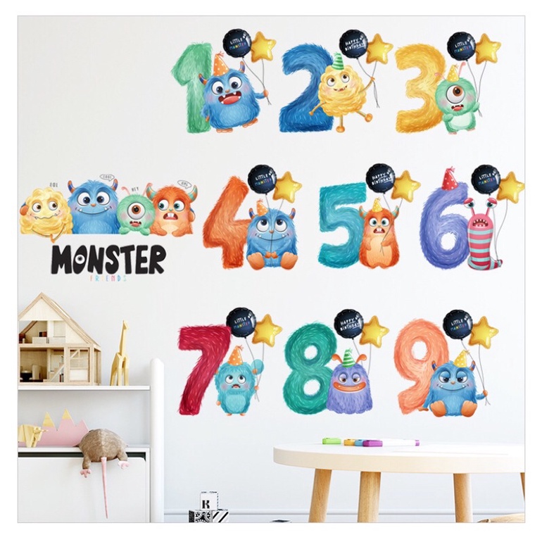 Decal dán tường , Tranh dán tường số đếm ngộ nghĩnh cho bé.