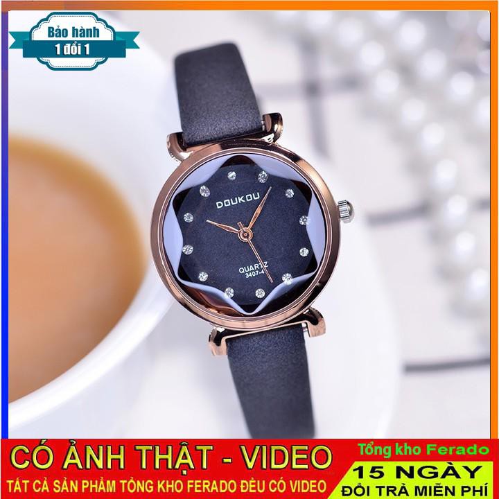 [ xả kho ] Đồng hồ nữ DouKou 71754 dây da lộn cao cấp mặt tròn