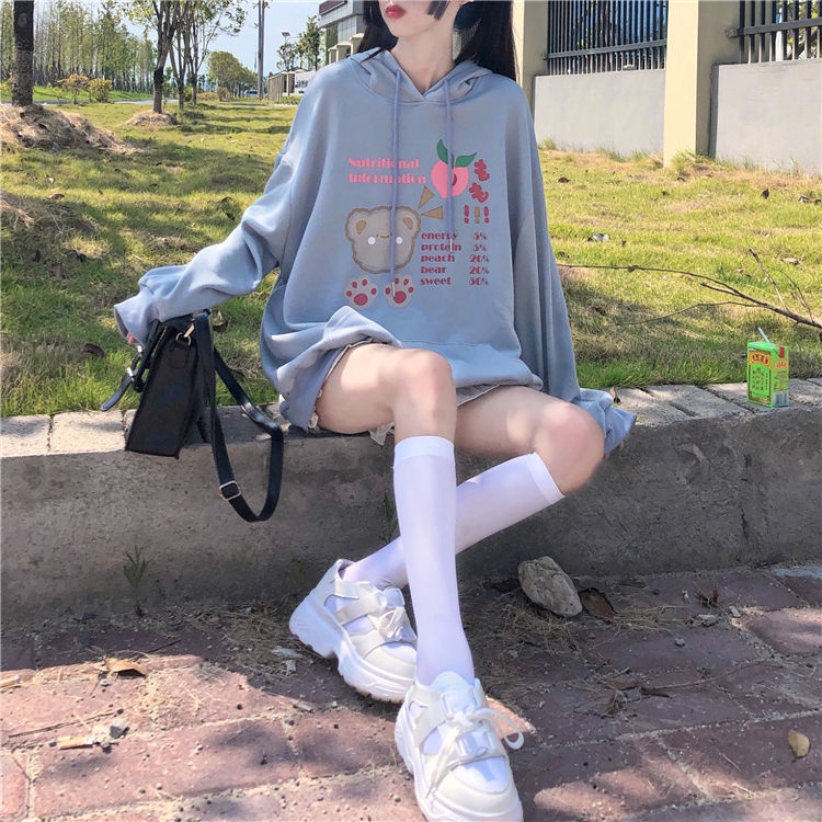 Áo Hoodie Dáng Rộng Đính Tai Thỏ Dễ Thương Cho Nữ