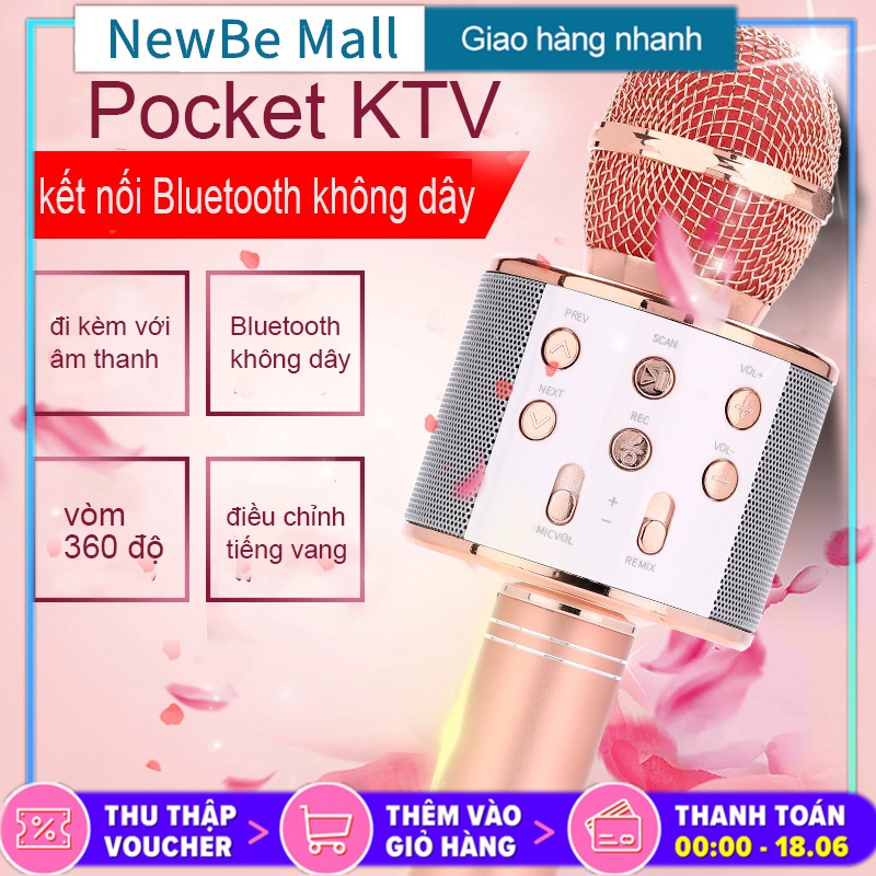 WS858 Mic Hát Karaoke Bluetooth Không Dây WS858 - Âm vang - Ấm - Chuẩn Mic hát Karaoke cầm tay mini - Trungdunggfh45