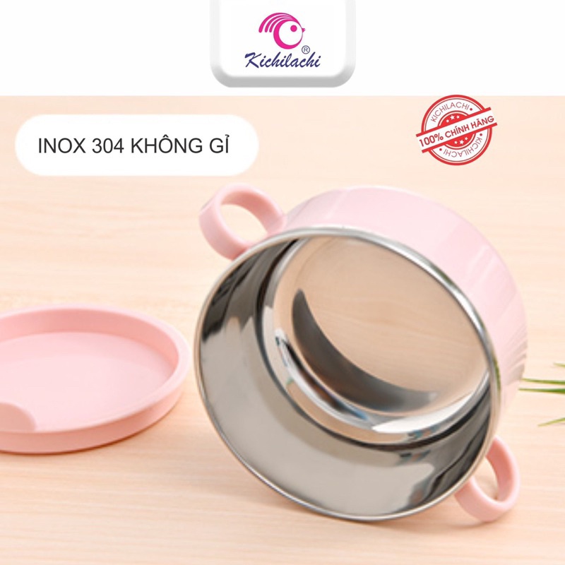 Bát Ăn Dặm M8866 Kichilachi 2 Lớp Chống Nóng , Bát Inox Cho Bé Giữ Nhiệt