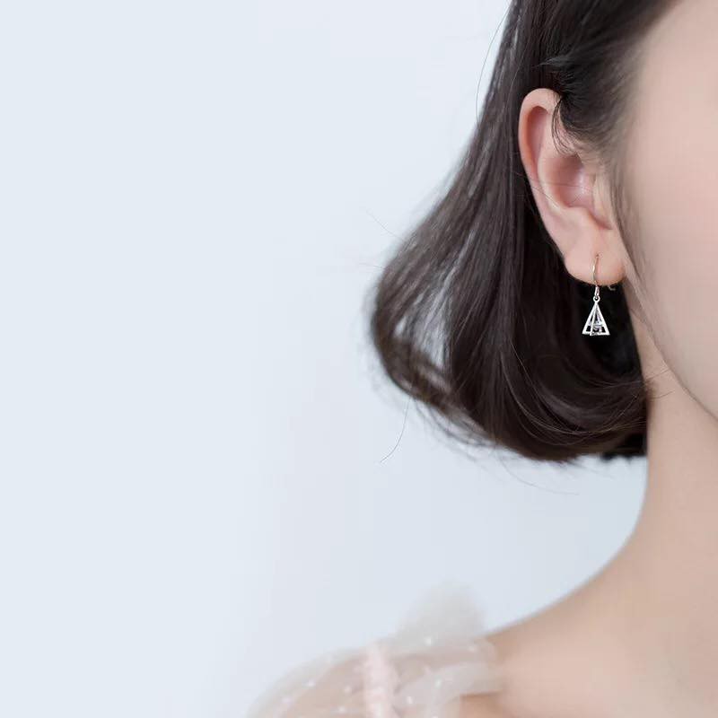 Bông Tai Nữ Bạc 925 Cao Cấp ERASHOP 001042 - Hình Khối Tam Giác Đơn Giản, Đeo Hằng Ngày, Đi Học, Đi Chơi, Siêu Rẻ Đẹp