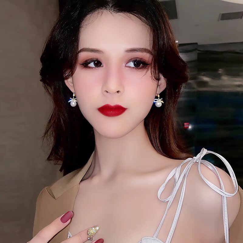 Khuyên tai nơ nửa phối hạt sang trọng KT05