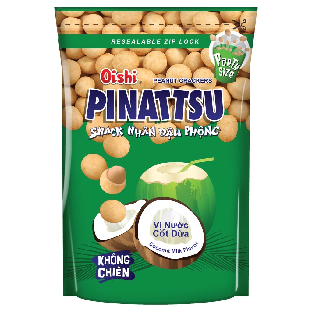 Combo 20 gói Oishi Snack Nhân Đậu Phộng Vị Nước Cốt Dừa Pinattsu (95g/gói)