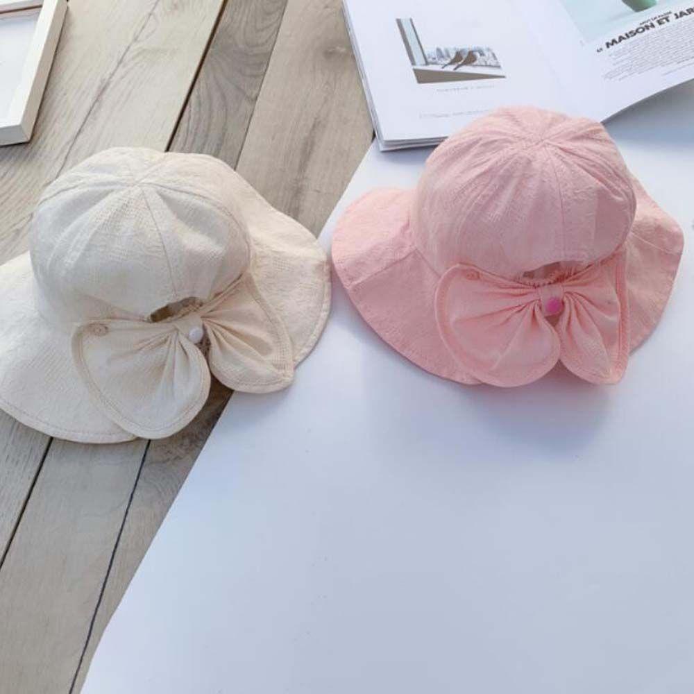 Nón Bucket Chất Cotton Phối Nơ Đáng Yêu Cho Bé Gái