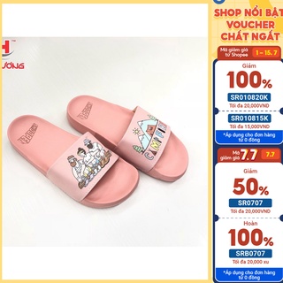  Dép Lê Nữ Bản Ngang Họa Tiết Độc Đáo Lạ Mắt 2 màu Hồng Be Dễ Thương 