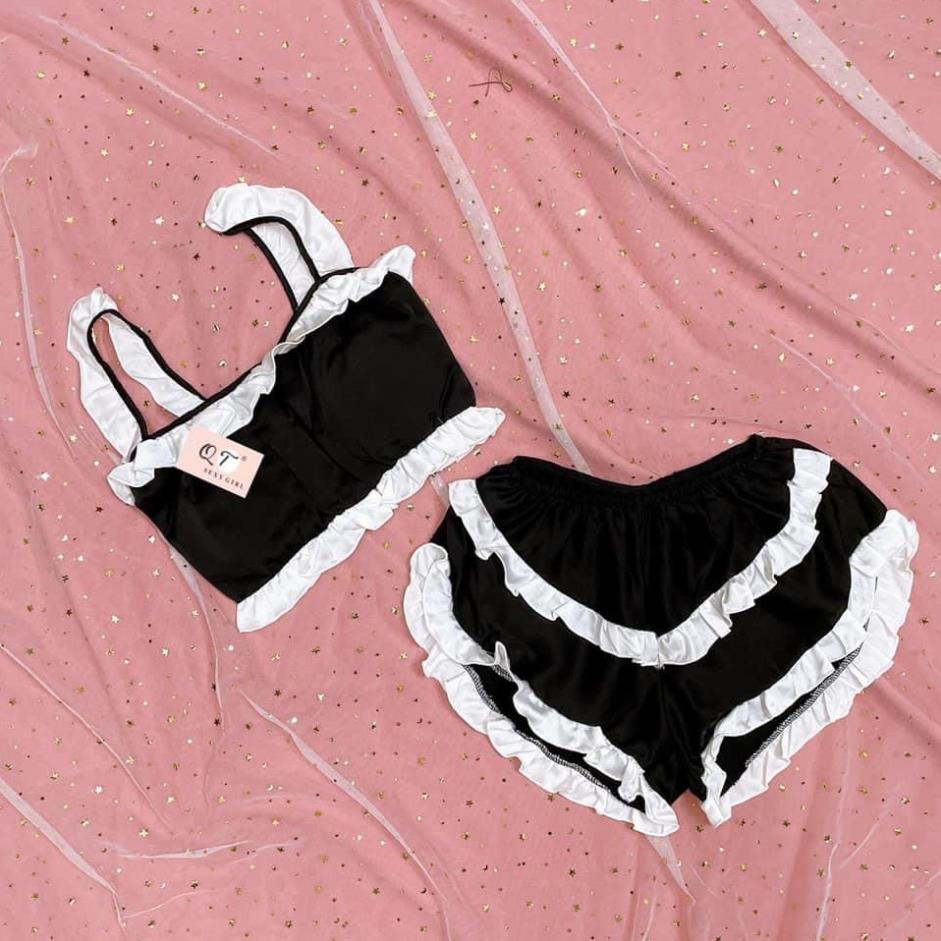 Đồ Ngủ Sexy 2 Dây Viền Bèo Có Mút Ngực, Sau Áo Có Bo Chun Ôm Eo, Chất Liệu Satin Lụa, Đủ 8 Màu Cho Nàng Lựa có video