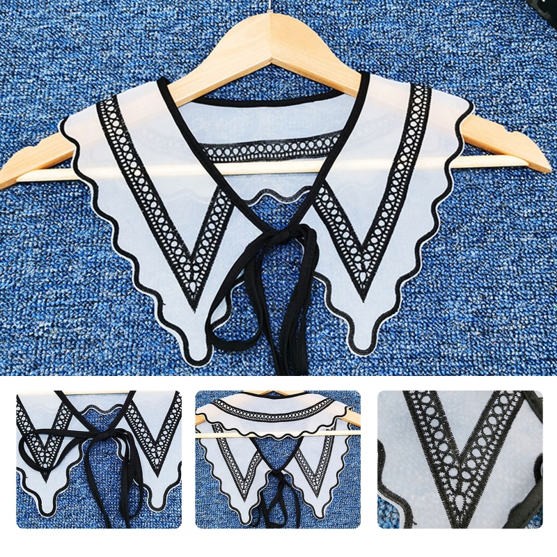 Khăn Choàng Cổ Vải Organza Giả Họa Tiết Hình Học Thêu Họa Tiết Màu Trắng Đen Cho Nữ