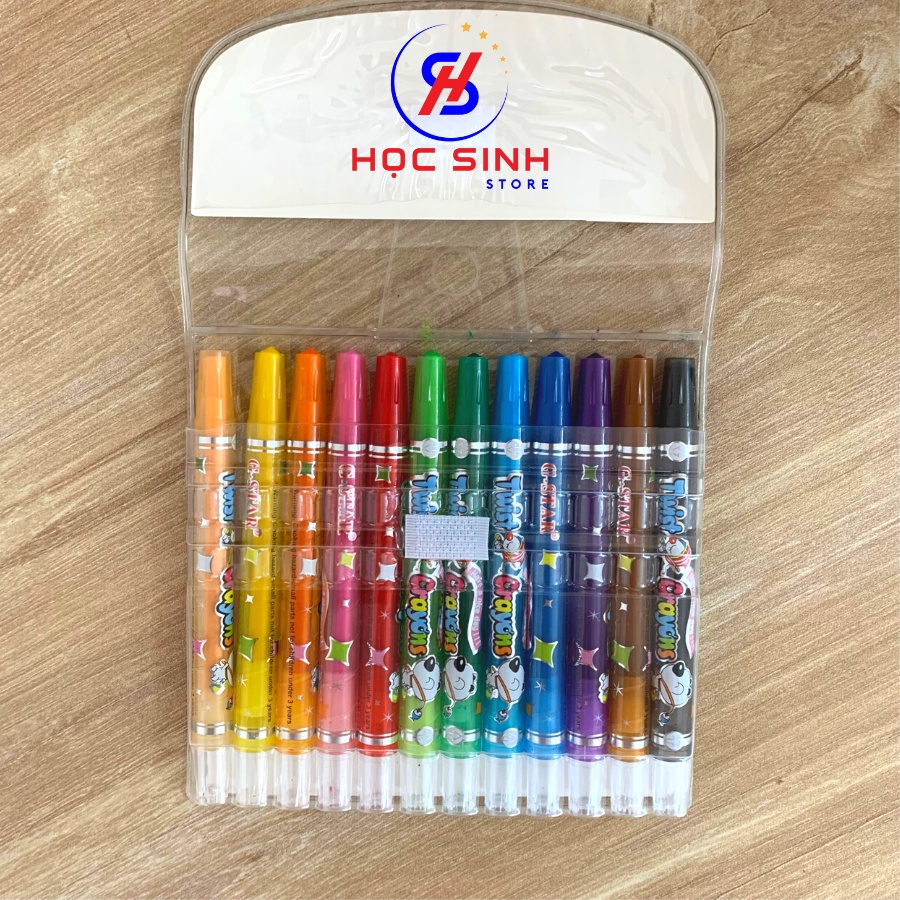 Vỉ 12 Cây Bút Sáp Tô Màu Dạng Vặn Gstar GS906-12N Thân ngắn 11.3cm