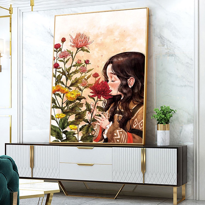 Tranh thêu Cô Gái Bé Nhỏ- Hoạt Hình- Kích thước: 53x72cm( tranh chưa thêu)