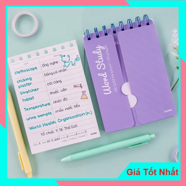 Sổ từ vựng Klong Word Study A6 120 trang bìa Pastel MS 916 vở học từ mới ngoại ngữ