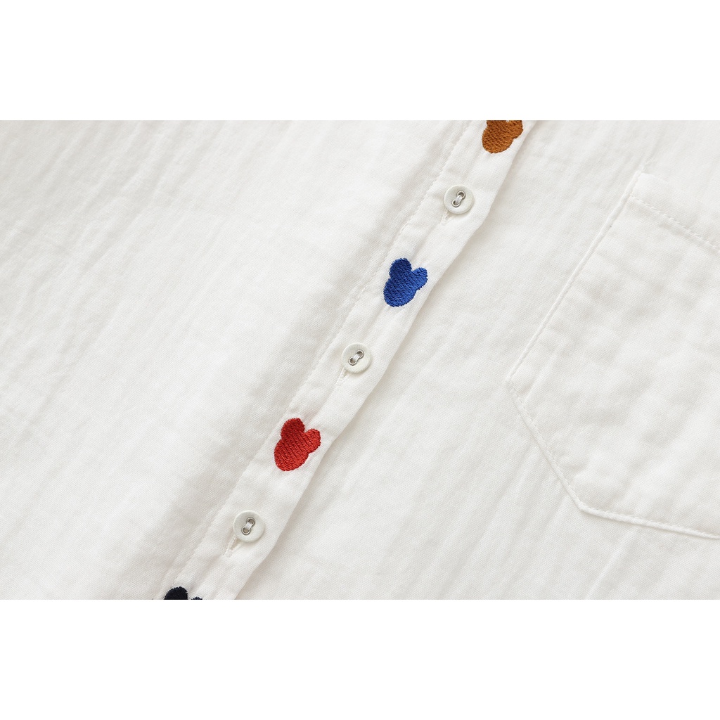 Áo Sơ Mi cotton Hai Lớp Tay Dài Thêu Hình Chuột mickey Phong Cách Nhật Bản 2022